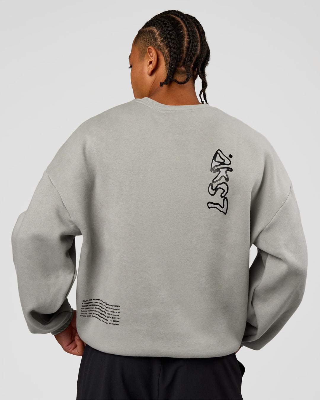 Man wearing Static Grit Boxy Crew - Alloy-Black | Model:Malebo | Size:M
