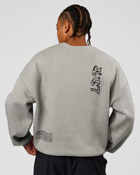 Man wearing Static Grit Boxy Crew - Alloy-Black | Model:Malebo | Size:M