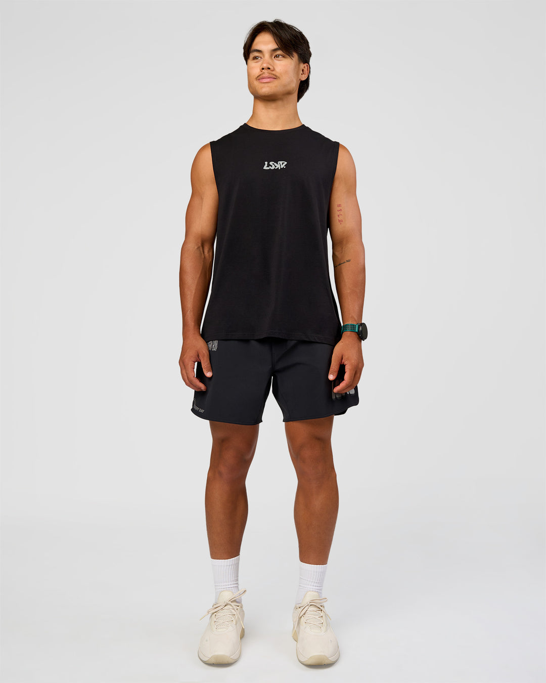 Man wearing Static Grit FLXCotton Tank - Black | Model:George | Size:M
