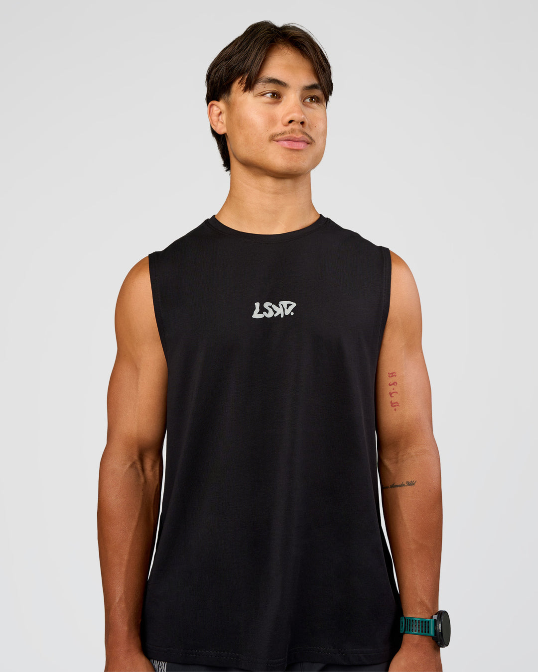 Man wearing Static Grit FLXCotton Tank - Black | Model:George | Size:M