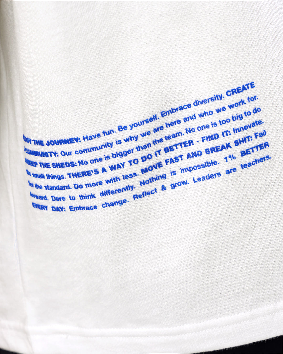 Man wearing Static Grit Heavyweight Oversized Tee - White-Electric Indigo | Model:Malebo | Size:M