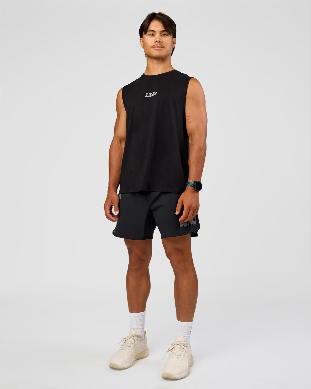 Man wearing Static Grit Lift 6" Short - Black-Alloy | Model:George | Size:M - view 10