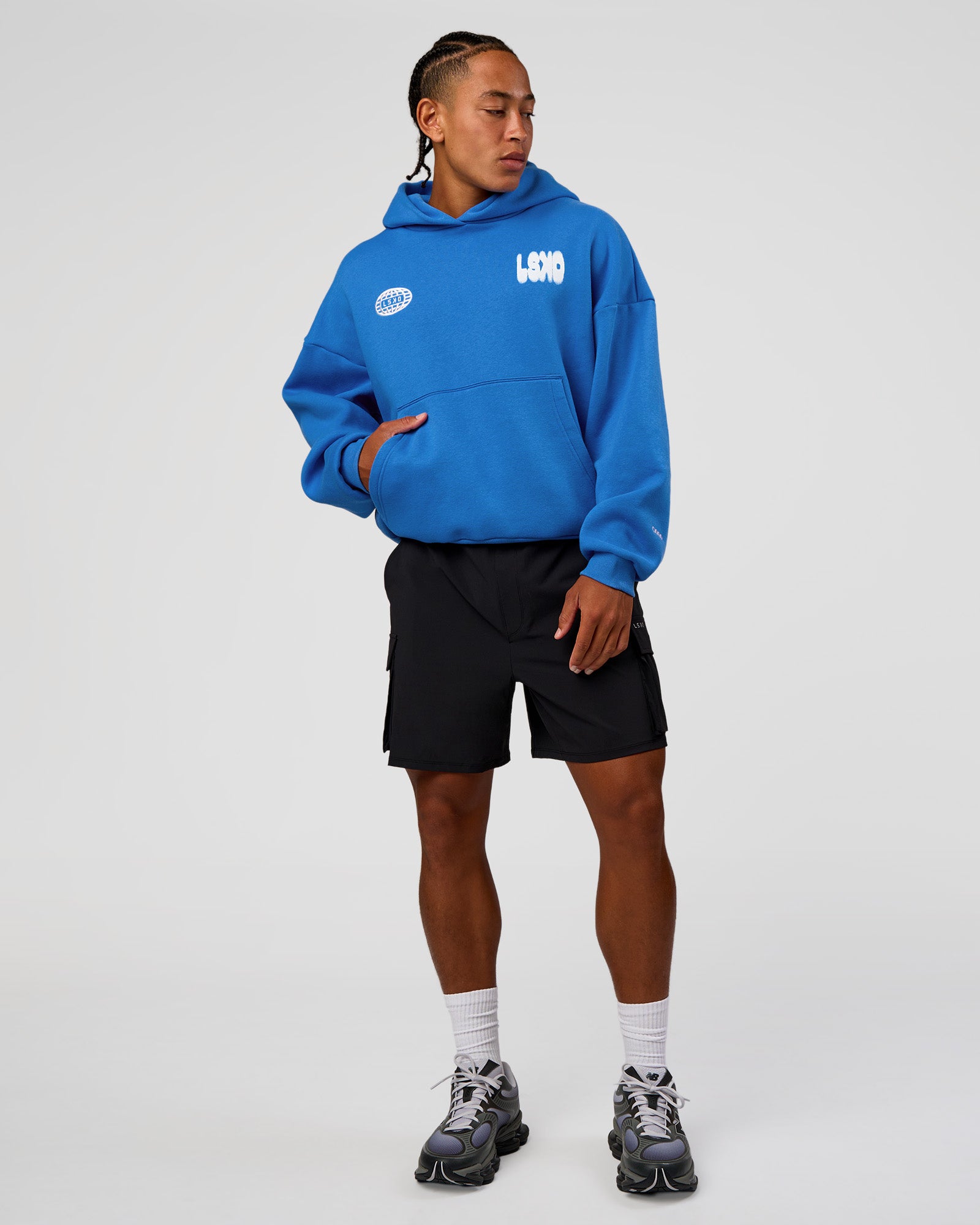 Stone  タイダイ 総柄 プルオーバー パーカー ブルー L Static Grit Unisex Boxy Hoodie - Palace Blue-White | LSKD