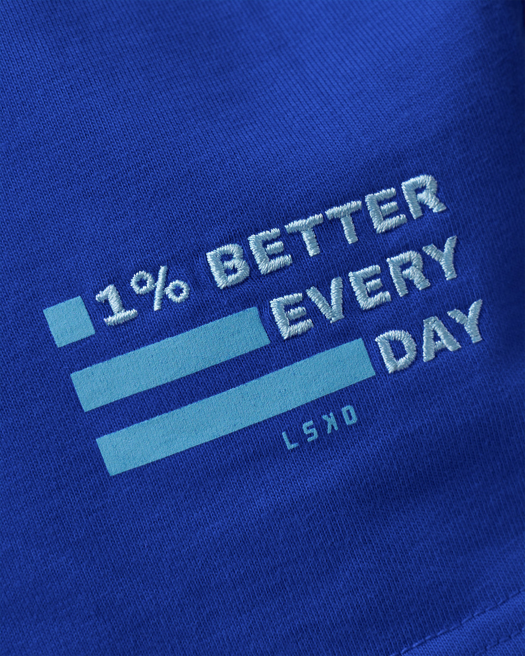 Man wearing Sticker Heavyweight Oversized Tee - Electric Indigo-Baltic Sea | Model:Zoran | Size:M