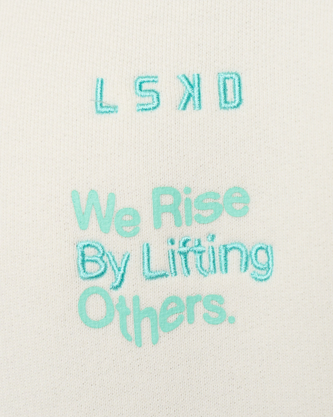 Man wearing Sticker Unisex Oversized Hoodie - Off White-Jelly Mint | Model:Konnor | Size:M