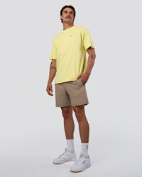 Man wearing Unfit Club FLXCotton Oversized Tee - Yellow Fizz Washed-Ultra Fuchsia | Model:Konnor | Size:M