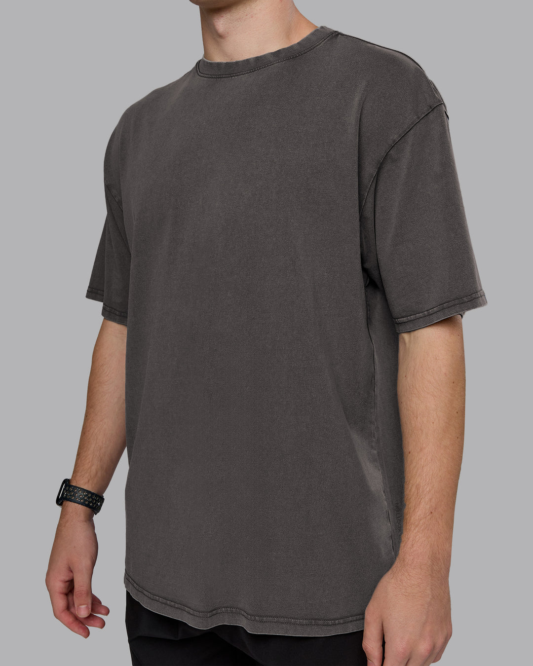 Man wearing Heart FLXCotton Oversized Tee - Washed Dark Storm-Violet Ray | Model:Cameron | Size:M