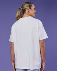 Woman wearing Unity Go-To FLX Cotton Tee - White-Rainbow | Model:Mon | Size:M