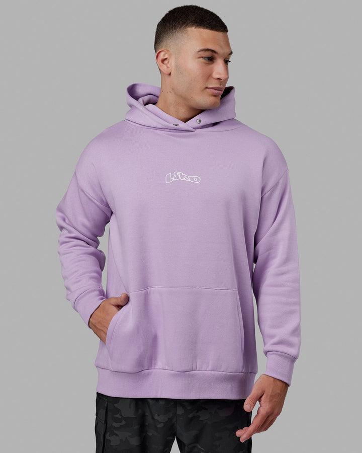 Man wearing Mad Happy Hoodie Oversize - Pale Lilac