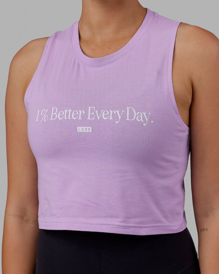 Woman wearing 1% Better FLXCotton Tank - Purple-White