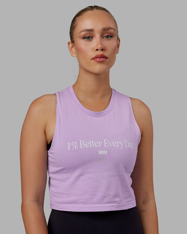 Woman wearing 1% Better FLXCotton Tank - Purple-White