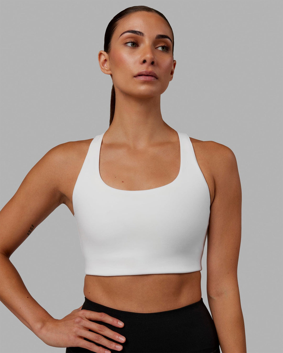 Woman wearing Ace Long Line Bra - White