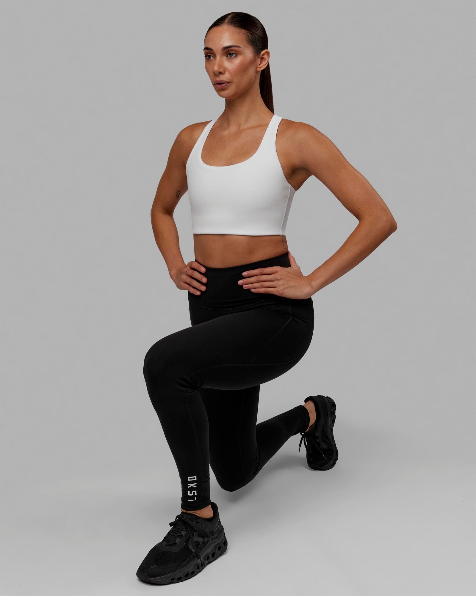 Woman wearing Ace Long Line Bra - White