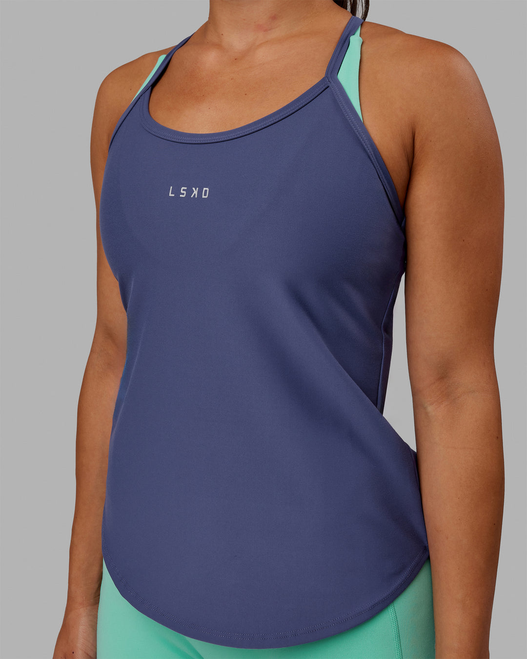 Woman wearing Agility Active Tank - Future Dusk