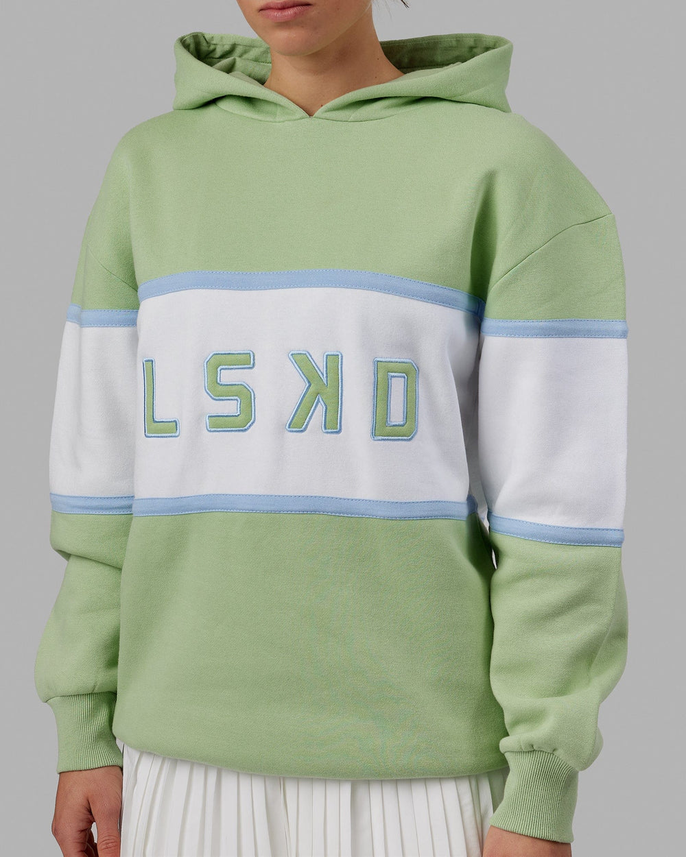 Woman wearing Unisex Aligned Hoodie Oversize - Green Fig