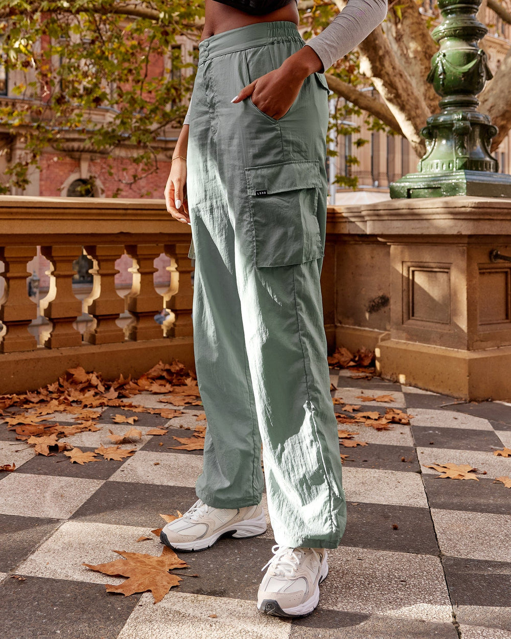Woman wearing Unisex All Day Performance Cargo Pant - Iceberg Green
