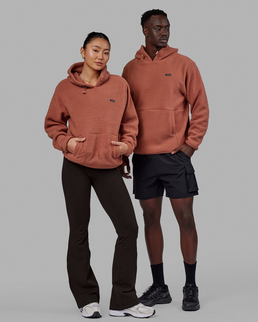 Duo wearing Unisex Alpine Hoodie - Cedar Wood