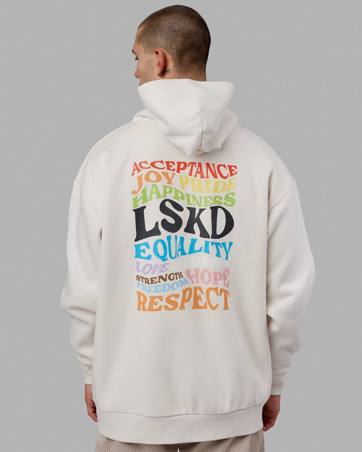 Man wearing Unisex Amplify Hoodie Oversize - Pride-Off White