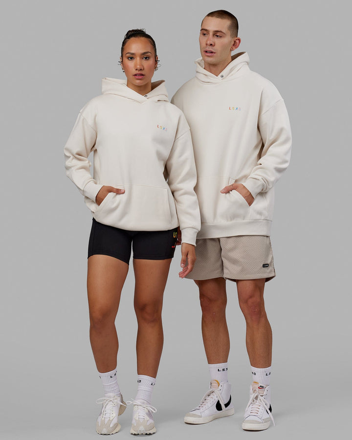 Duo wearing Unisex Amplify Hoodie Oversize - Pride-Off White
