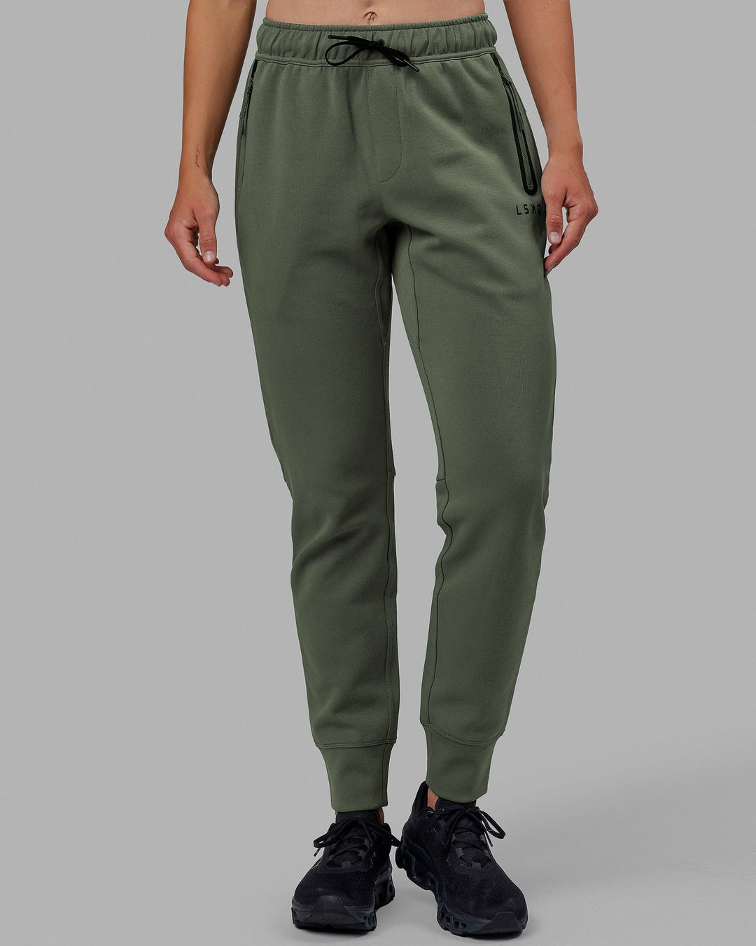 Woman wearing Womens Athlete ForgedFleece Track Pants - Dark Forest