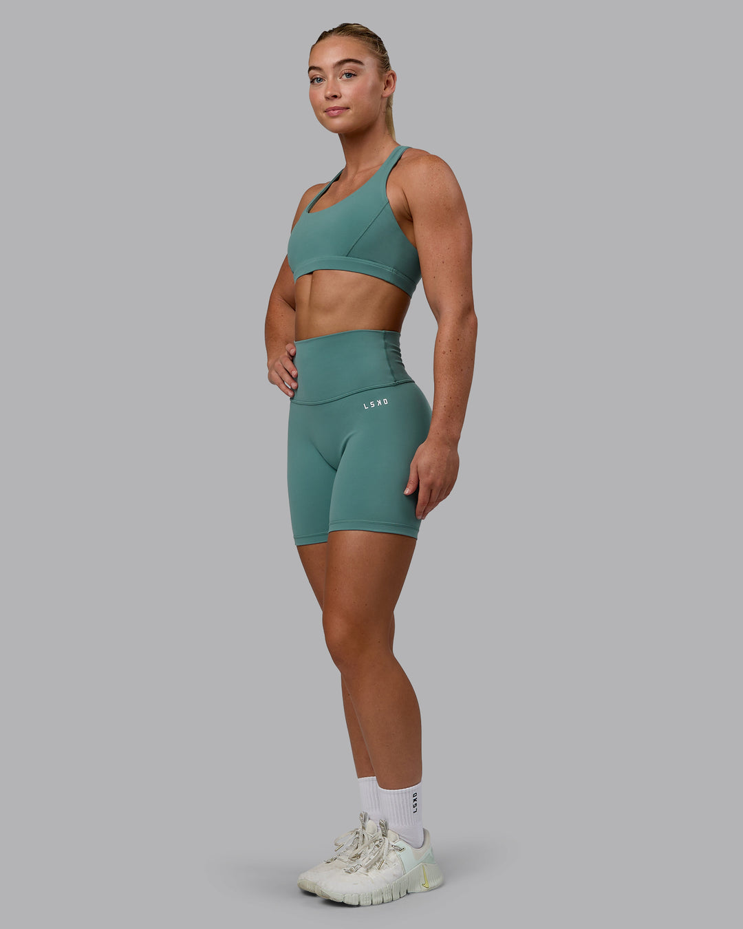 Woman wearing Base 2.0 Ultra High-Rise 6&quot; Short - Sagebrush