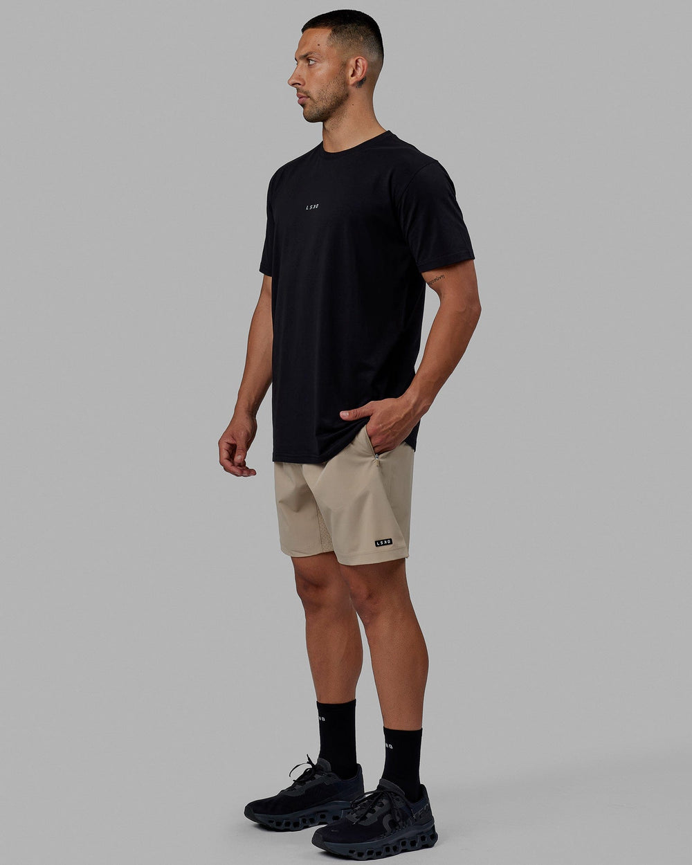 Man wearing Base FLXCotton Tee - Black
