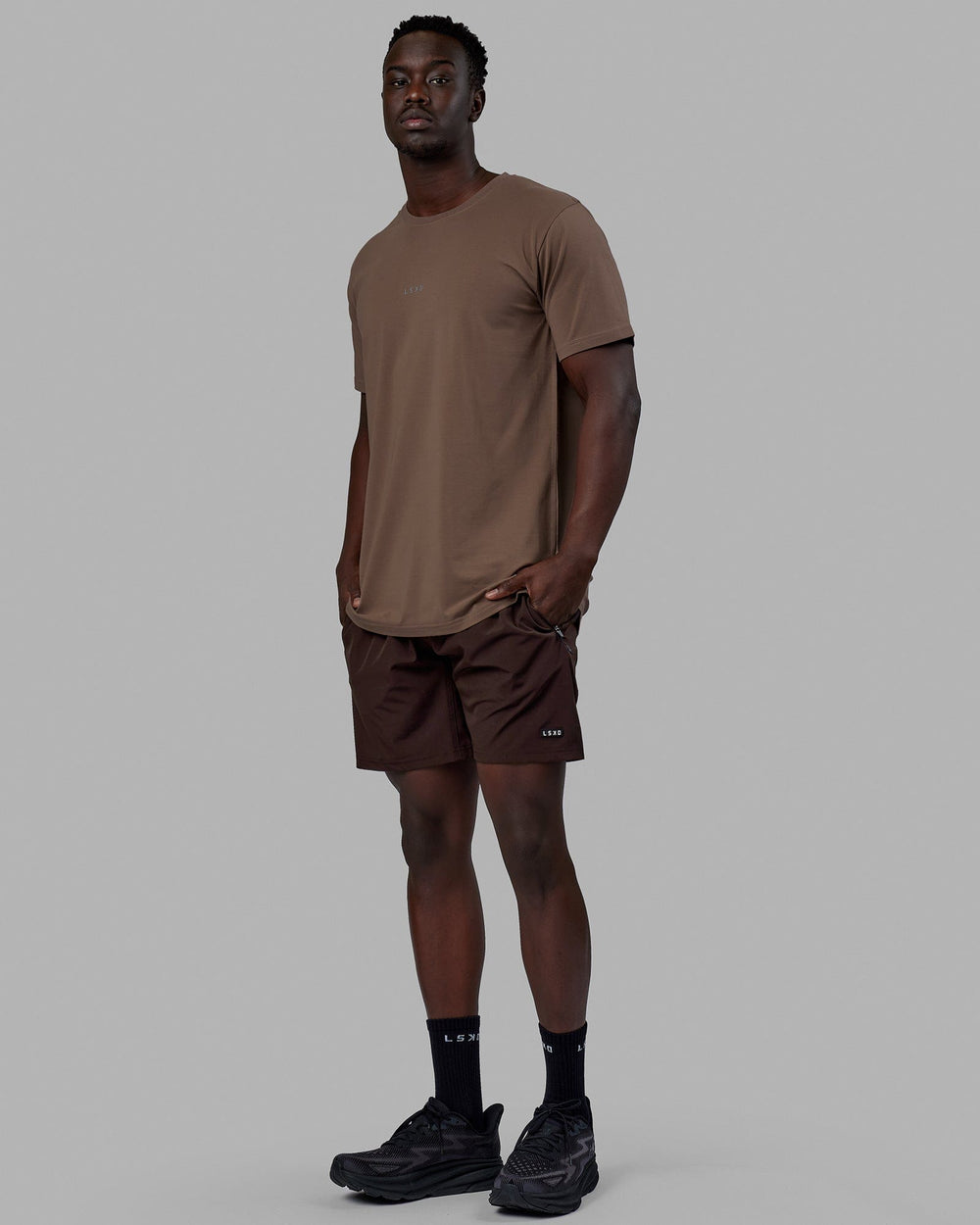 Man wearing Base FLXCotton Tee - Deep Taupe