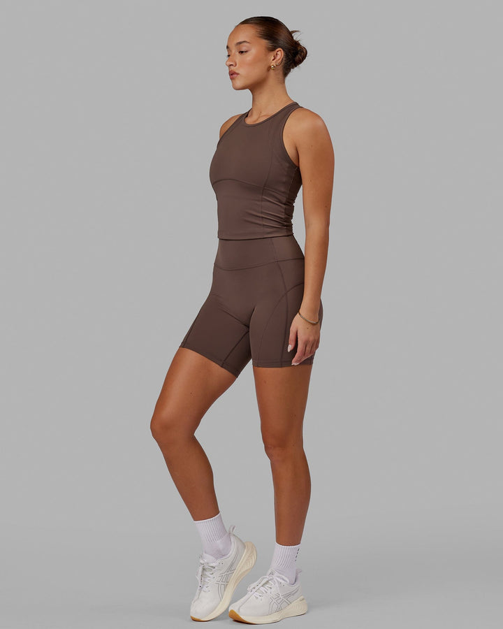 Woman wearing Bend Mid Short Tight - Peppercorn