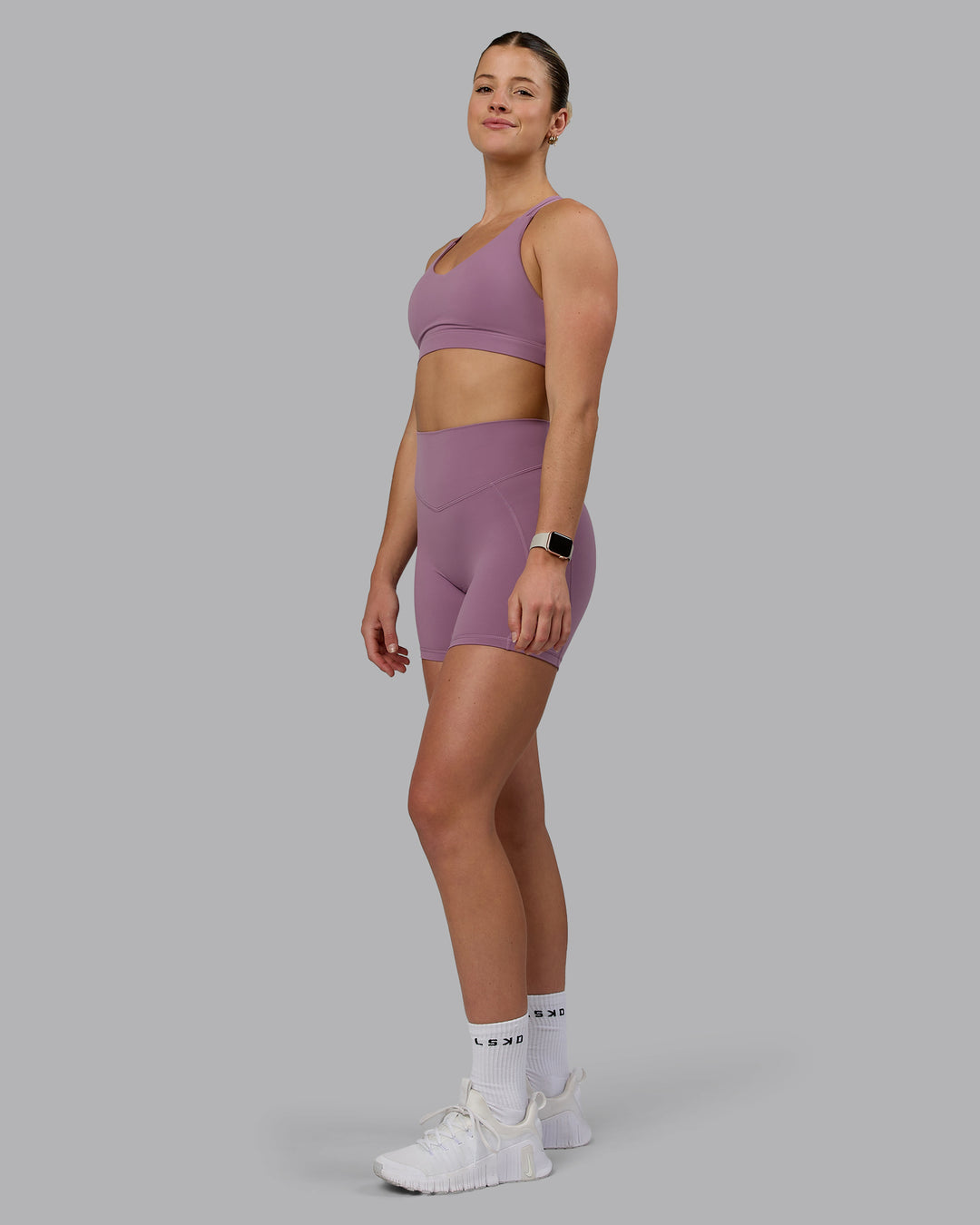 Woman wearing Blaze Ultra High-Rise 6&quot; Short - Grape