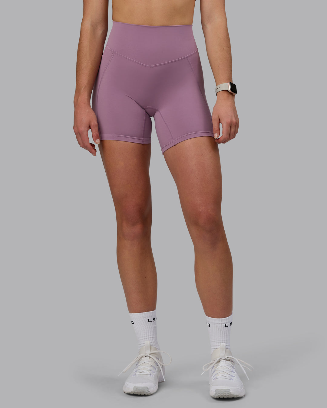Woman wearing Blaze Ultra High-Rise 6&quot; Short - Grape