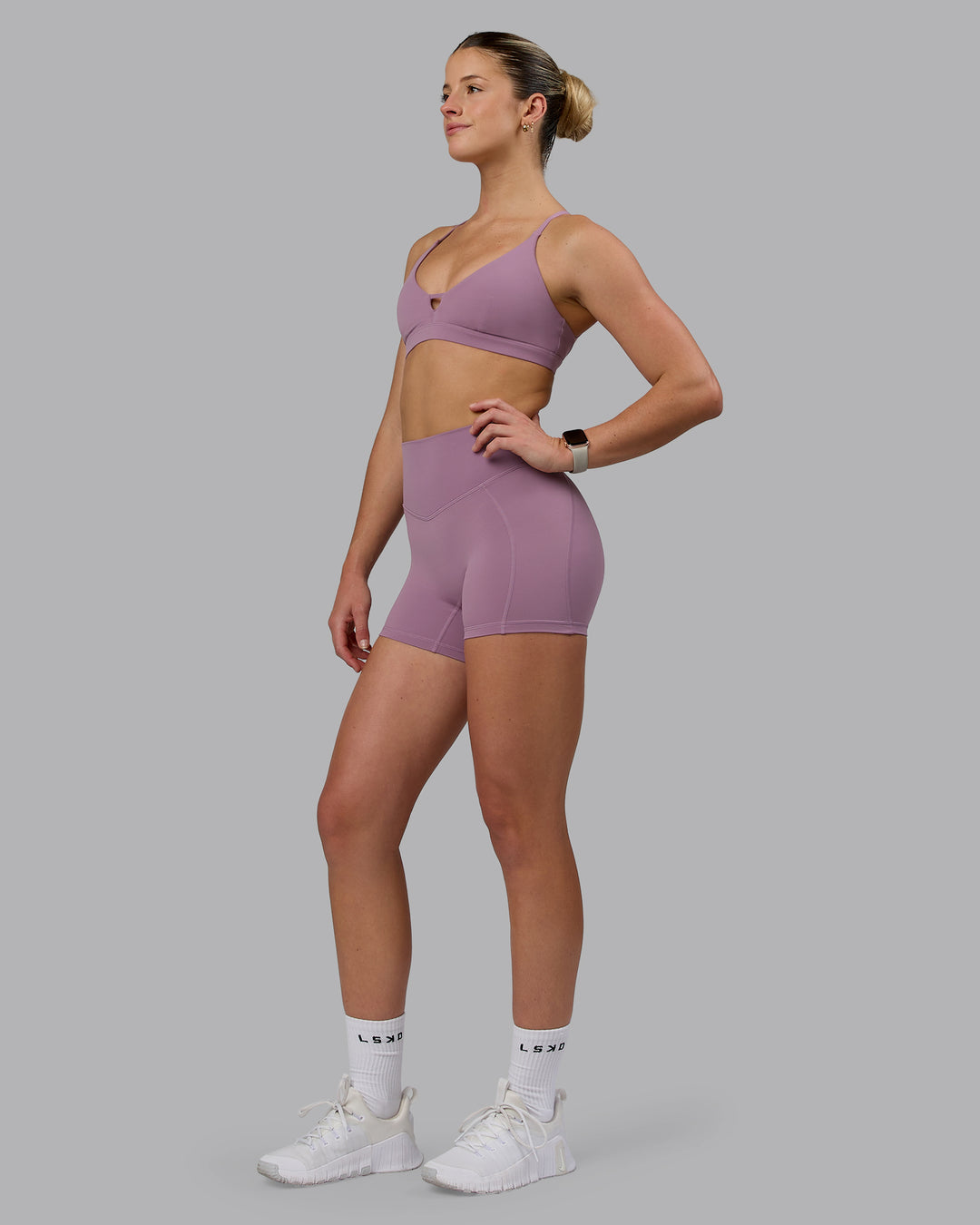 Woman wearing Blaze Ultra High-Rise 4&quot; Short - Grape
