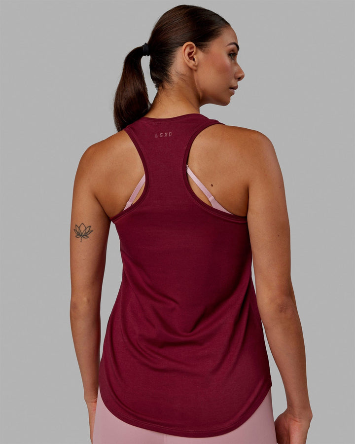 Woman wearing Charge PimaFLX-Lite Active Tank - Cranberry