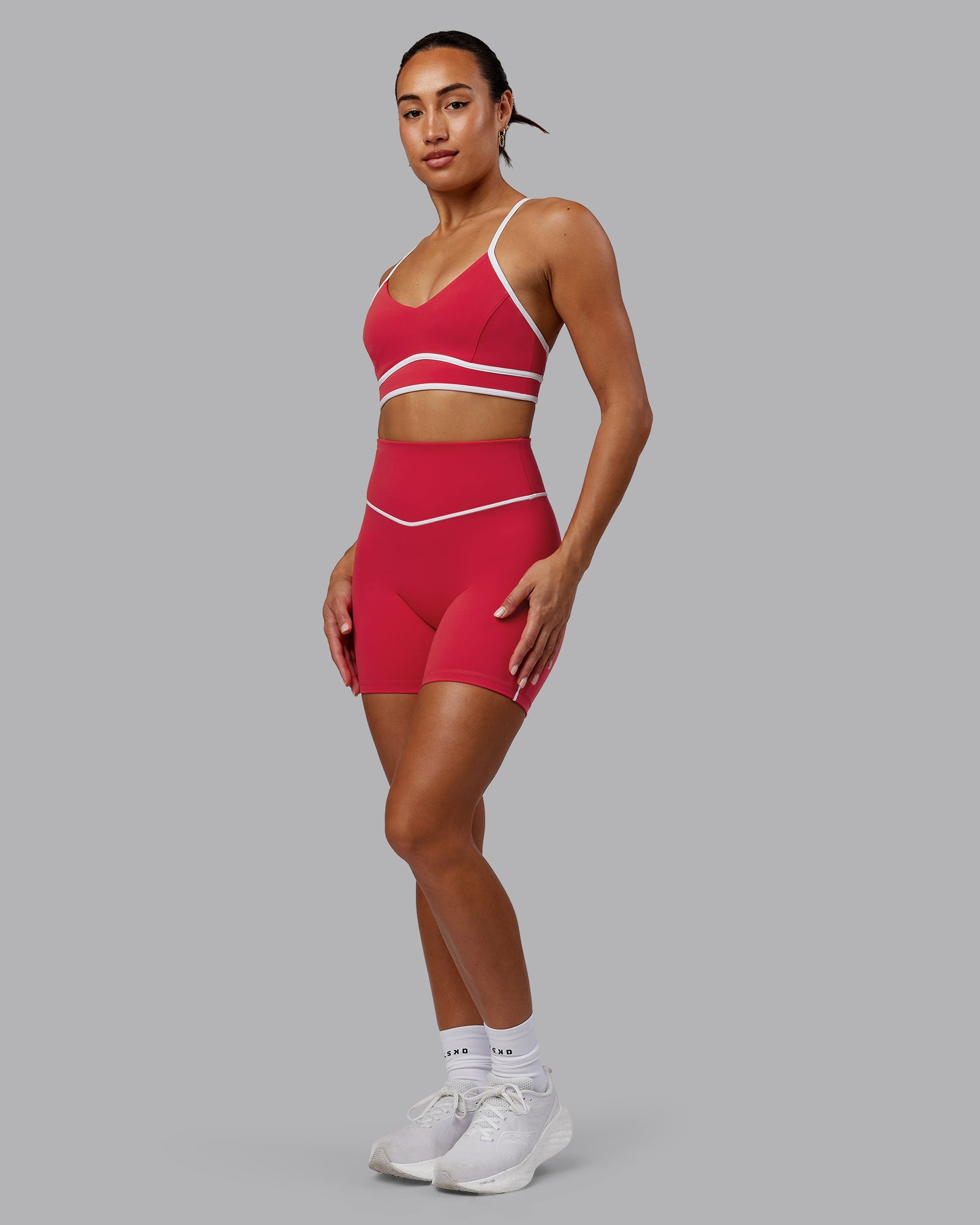 Woman wearing Contrast Ultra High-Rise 6" Short - Scarlet-White