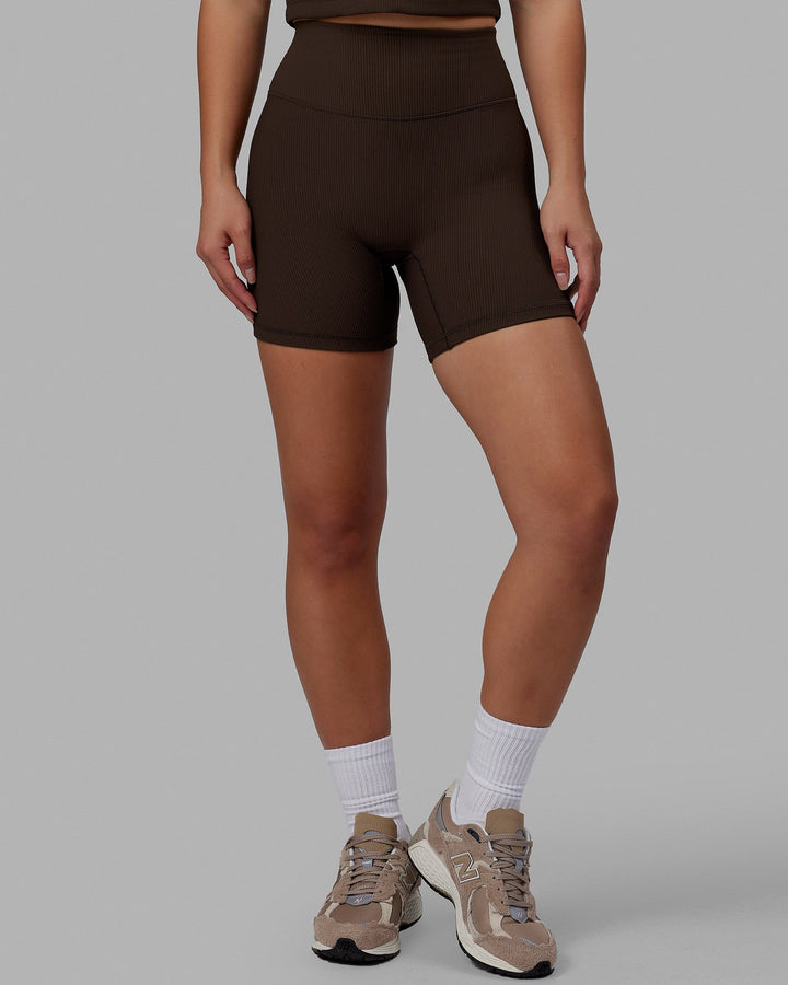 Woman wearing Creator Ribbed Mid Shorts - Dark Chocolate