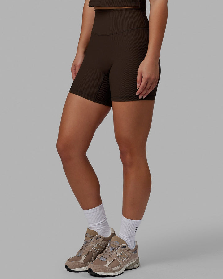 Woman wearing Creator Ribbed Mid Shorts - Dark Chocolate