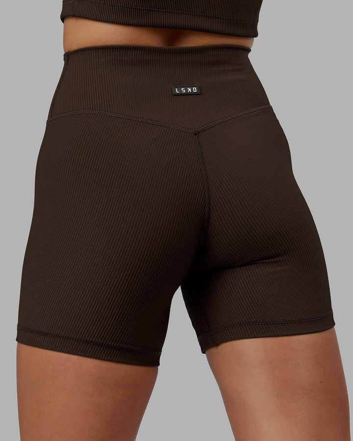 Woman wearing Creator Ribbed Mid Shorts - Dark Chocolate