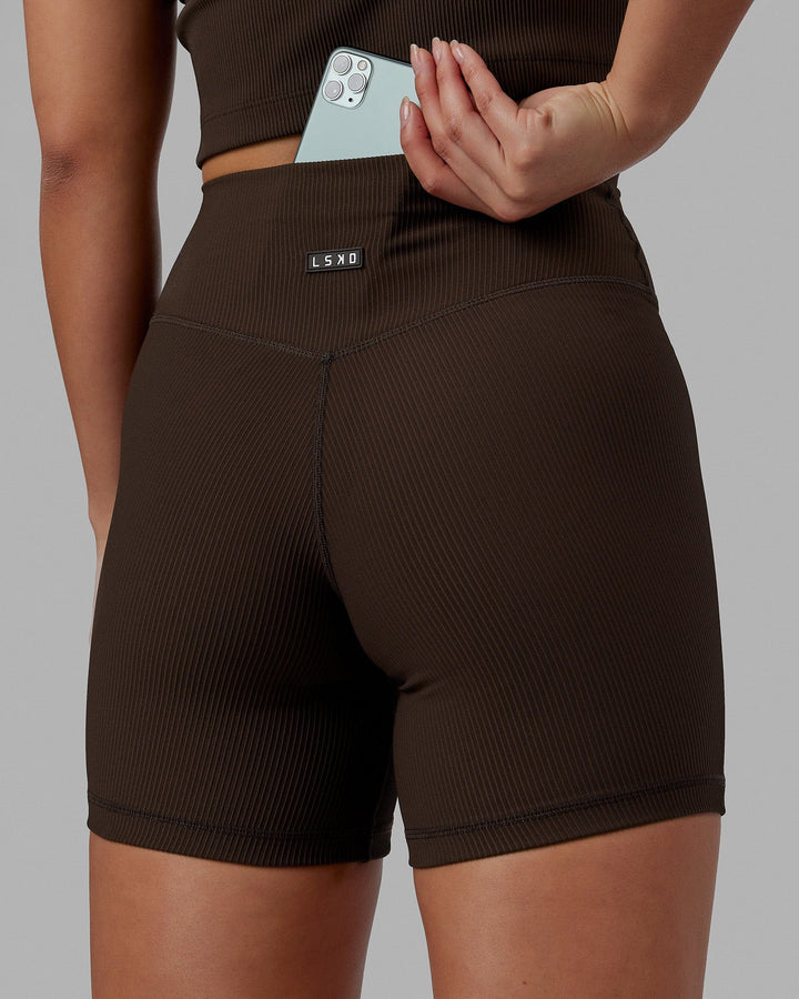 Woman wearing Creator Ribbed Mid Shorts - Dark Chocolate
