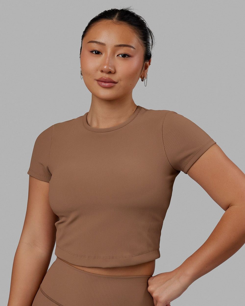Woman wearing Creator Ribbed Tee - Doe