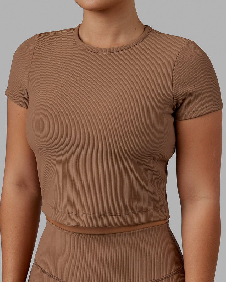 Woman wearing Creator Ribbed Tee - Doe