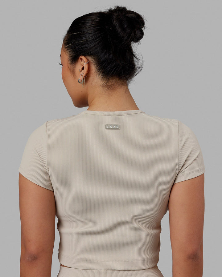 Woman wearing Creator Ribbed Tee - Shale Beige