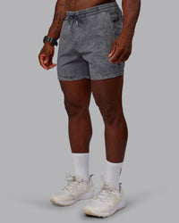 Man wearing Washed Daily 5" Shorts - Circular Grey
