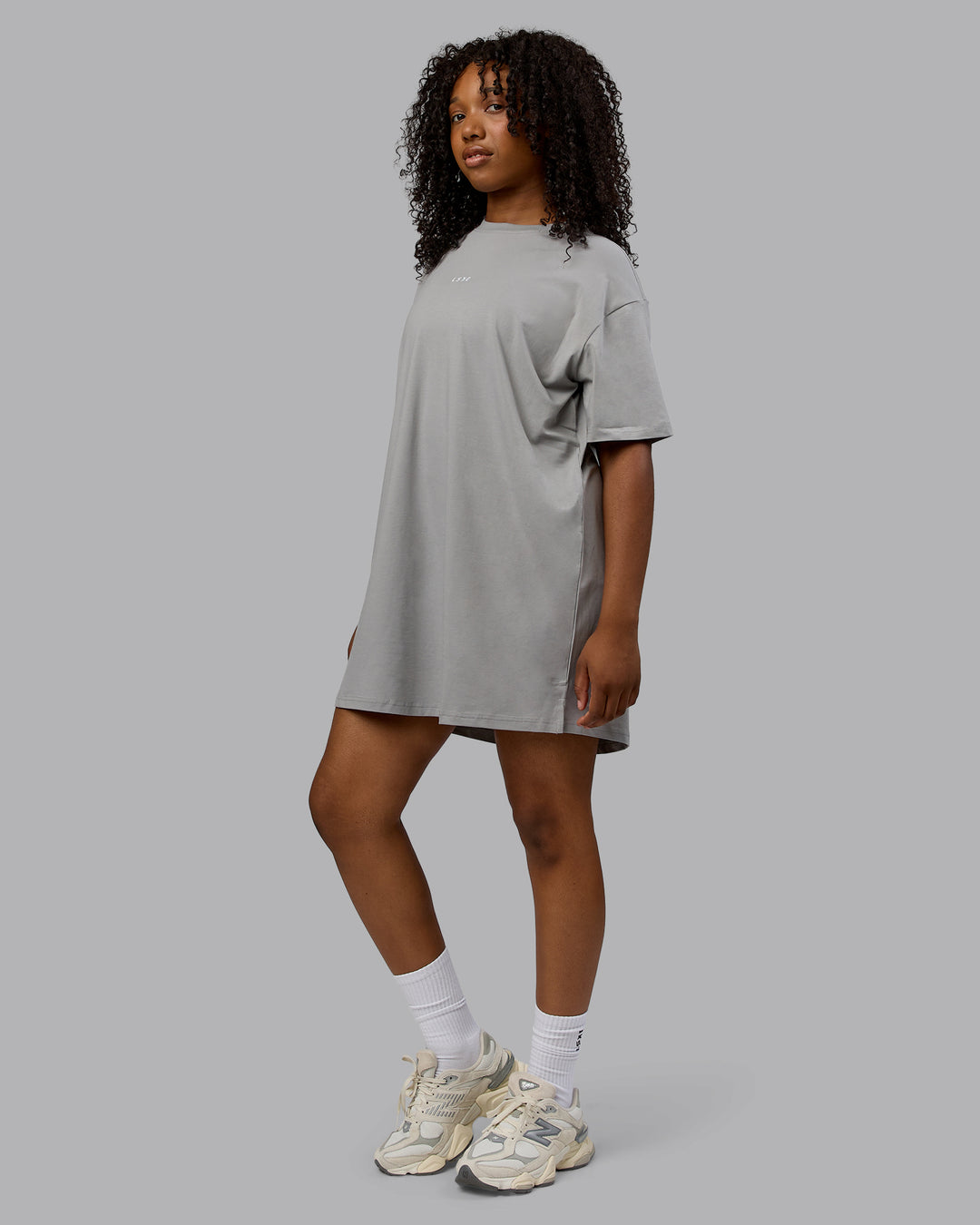 Woman wearing Daily FLXCotton Oversized Dress - Circular Grey