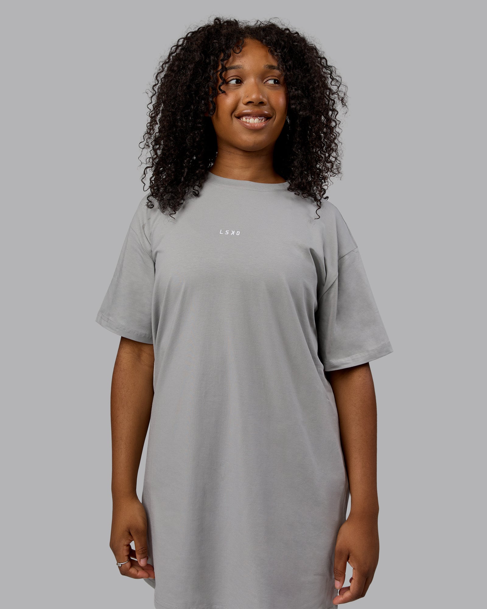 Woman wearing Daily FLXCotton Oversized Dress - Circular Grey