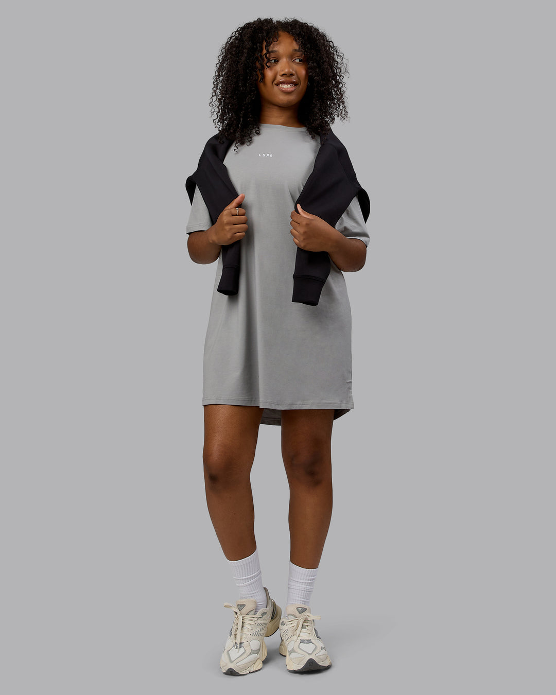 Woman wearing Daily FLXCotton Oversized Dress - Circular Grey