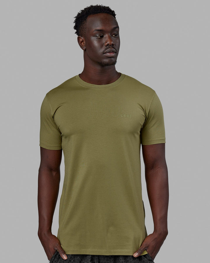 Man wearing Deluxe PimaFLX Tee - Moss Stone