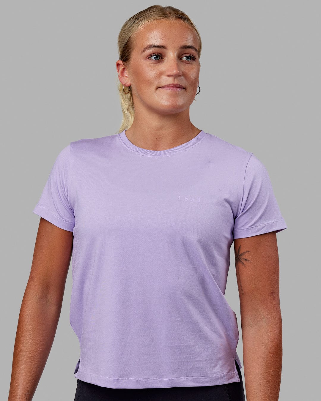 Woman wearing Deluxe PimaFLX Tee - Pale Lilac