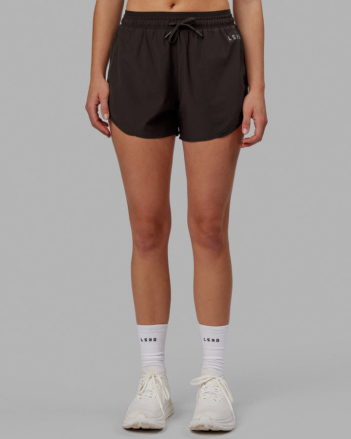 Woman wearing Dynamic Run Short - Dark Walnut
