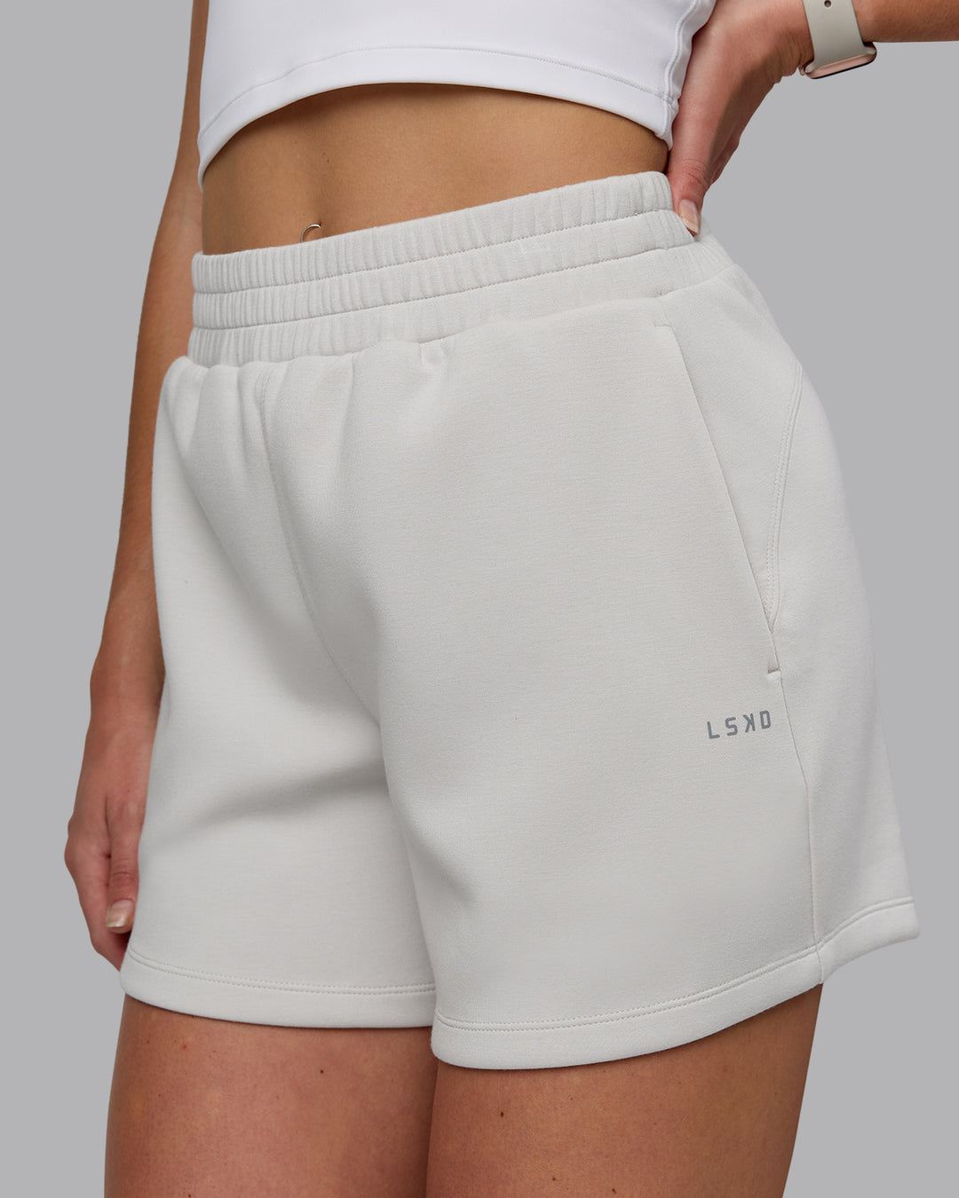 Woman wearing Elevate SoftTouch 4&quot; Shorts - Clay-Clay