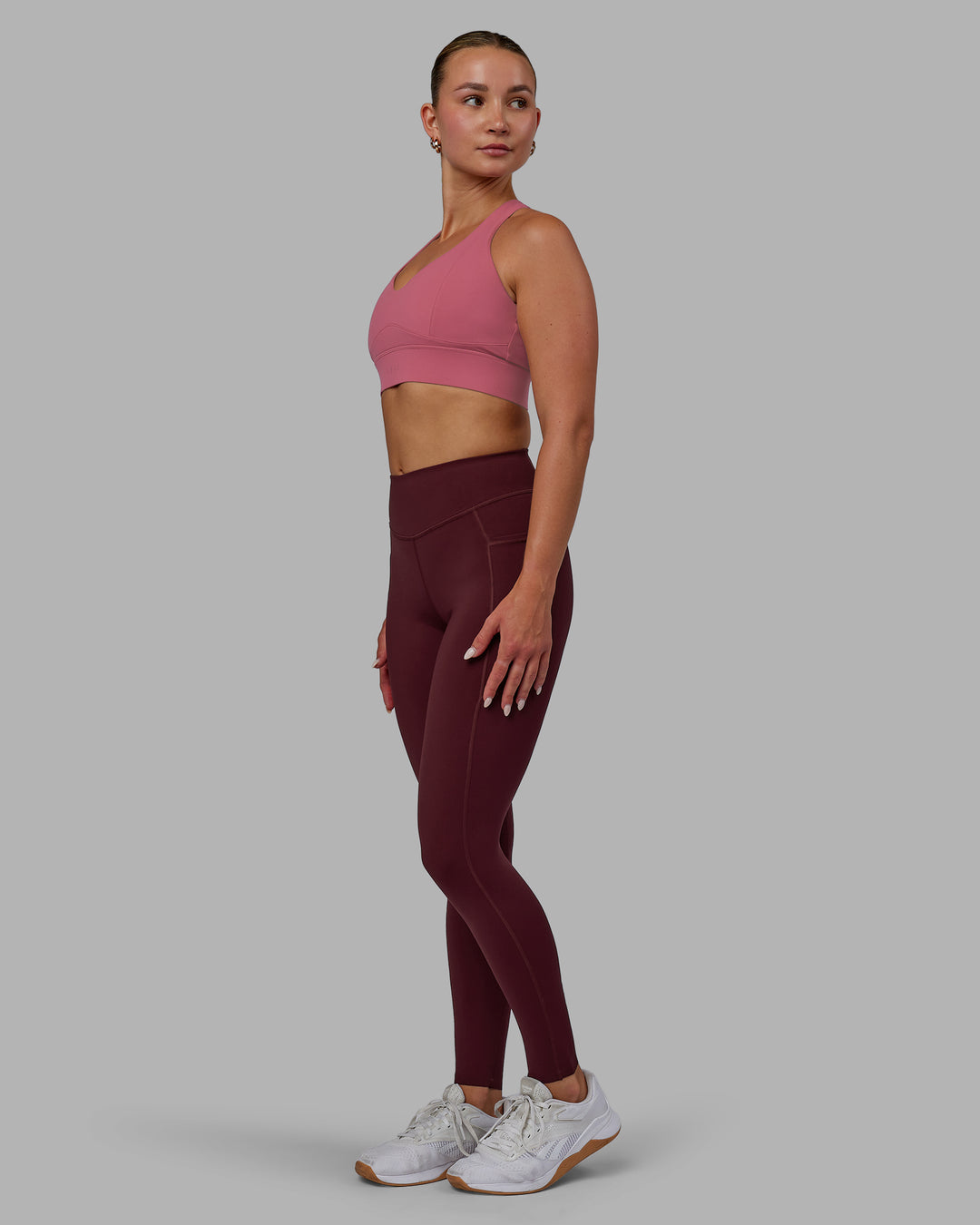 Woman wearing Elite High-Rise Full Length Legging Pockets - Dark Cherry