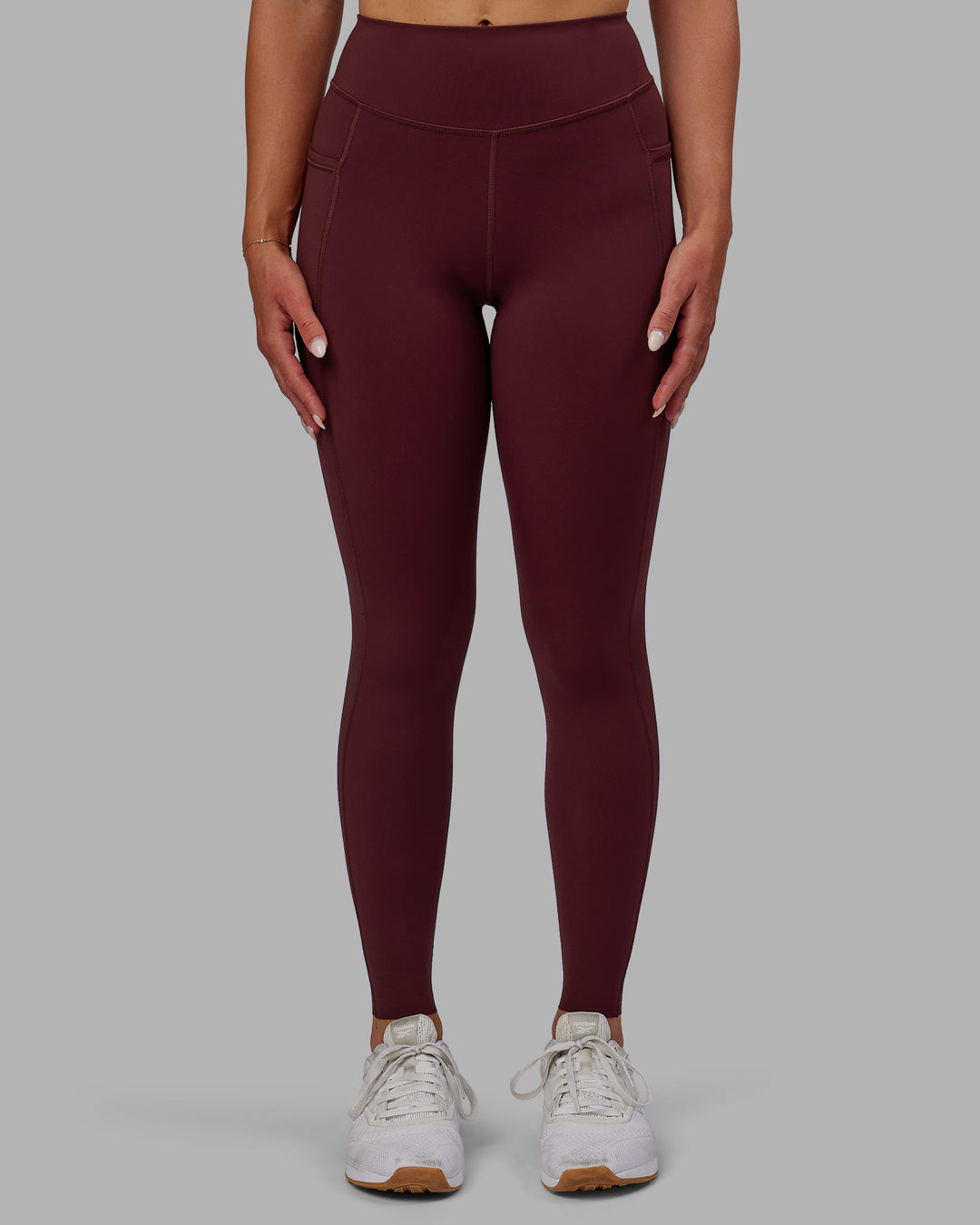Woman wearing Elite High-Rise Full Length Legging Pockets - Dark Cherry